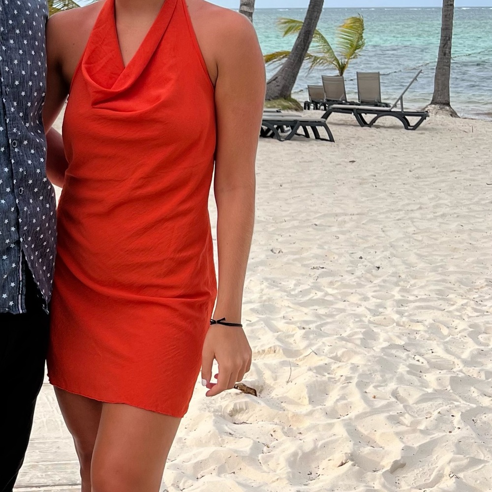 Halter open back mini dress